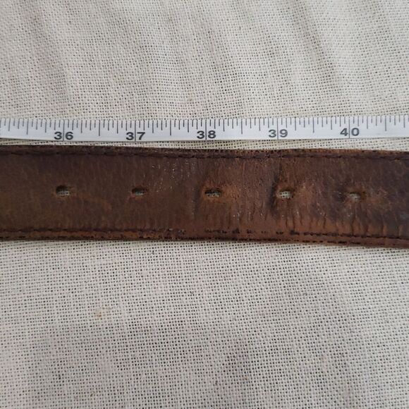 Genuine Leather Belt Mens 38 Distressed Brown Silver Buckle - Picture 5 of 8